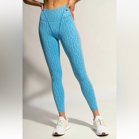 adidas x IVY PARK Sheer Monogram Leggings in Light Blue/Bright Blue - Picture 6 of 13